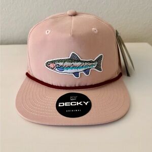 New with tags Decky adjustable flat bill rope hat in pink with salmon fish